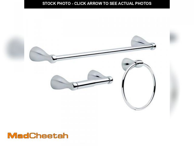 Lot 74-12251146 - (MISSING TOLIET PAPER HOLDER) Delta Foundations 3-Piece Bath Hardware Set with 18 in. Towel Bar, Toi...