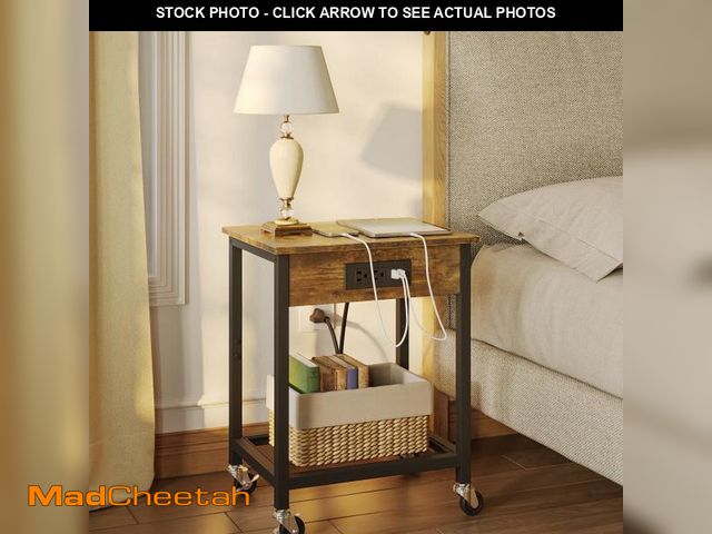 Lot 74-12155295 - TC-HOMENY End Table with Charging Station &amp; USB Ports 2 Set, Side Table with Wheels &amp; Storag...