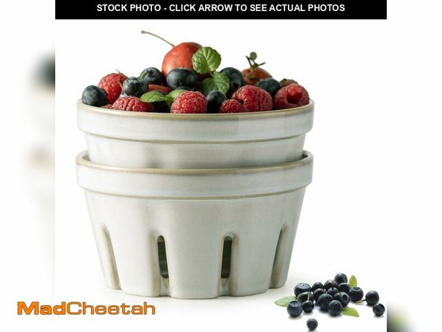 Lot 74-12701202 - Gomakren Fruit Basket for Kitchen, Fruit Bowl with Holes, Ceramic Berry Basket Set of 2, 5.8 Inch Ro...