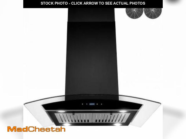 Lot 74-12146289 - Akdy | 30-in Convertible Black Painted Island Range Hood with Charcoal Filter Included, 343 CFM | Ro...