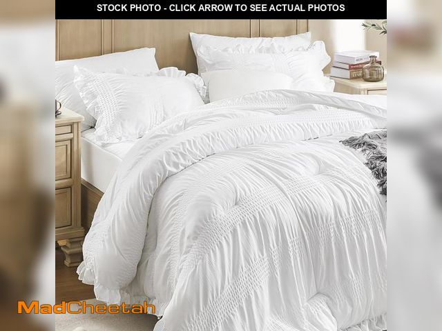 Lot 74-12051728 - QUIETSEA Twin Comforter Set Seersucker 5 Pieces Luxury Ruffle Bed in a Bag Twin Size for All Season ...