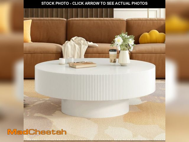 Lot 74-13047379 - Elegant Easy Assembly Round Coffee Table with 6.8" Thick Tabletop, Modern Drum End Table, Minimalist...