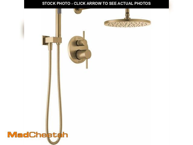 Lot 74-13733648 - Delta Modern 14 Series Round Rain Shower System Faucet Set, Rainfall Brushed Gold Shower Head and Ha...