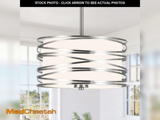 Lot 74-14264132 - ACNKTZ 12.6'' Brushed Nickel Drum Chandelier, 3-Lights Hanging Dining Room Light Fixtures Over Table...