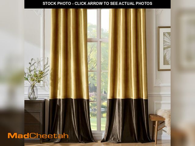 Lot 74-14267665 - Gold Brown Velvet Curtains 96 inch Color Block Luxury Elegant Modern Living Room Curtain Light Block...