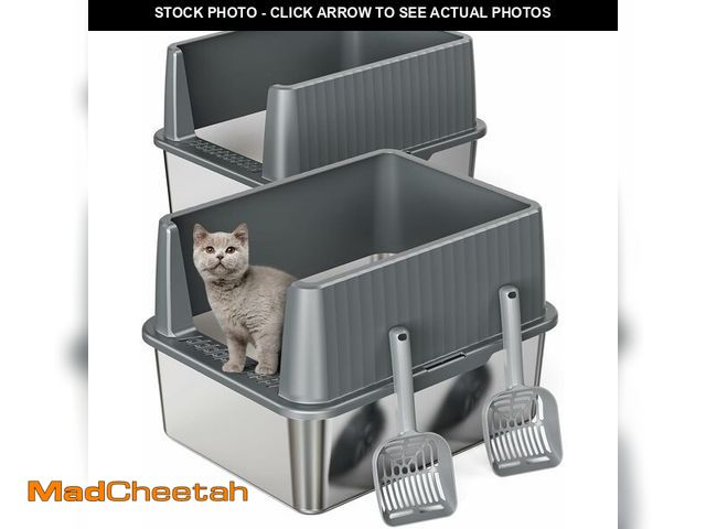 Lot 74-14365625 - 2PACK Stainless Steel Cat Litter Box with Lid,Metal Litter Box with High Side for Cats,Anti-Leakage ...