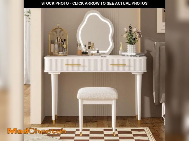 Lot 74-12377209 - Nestfair White 40 in. W Makeup Vanity with 2 Large Drawers, Dresser with Touch Screen Lighted Mirror...