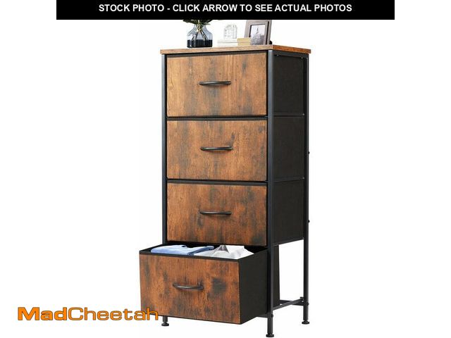 Lot 74-14068010 - DUMOS Nightstand with 4 Drawers Bedside Table with Removable Fabric Bins Sturdy Steel Frame Wood Top...