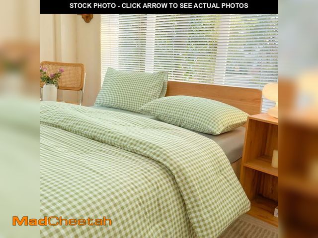 Lot 74-12679365 - Sage Green Gingham King Comforter Set, Green Plaid Bedding Set, Checked Bed Comforter 3 Pieces(Sage ...