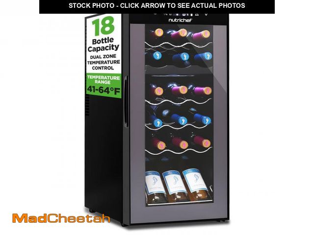 Lot 74-12281501 - NutriChef PKCWCDS188 Freestanding Wine Fridge, 18 Bottle Dual Zone Beverage Cooler for Home &amp; Of...
