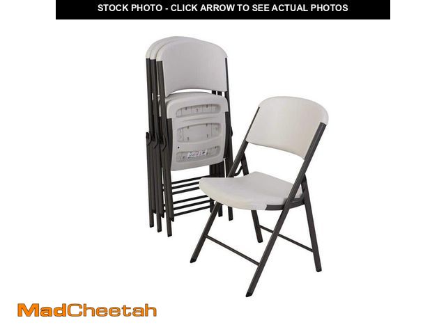 Lot 74-13791903 - Lifetime Almond Plastic Seat Outdoor Safe Plastic Folding Chair (Set of 4) - UNUSED