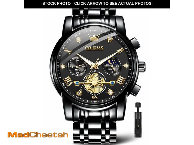 Lot 74-14270759 - OLEVS Watch Men,Black Watches for Men Chronograph Big Face Mens Watches Stainless Steel Watch Dress ...