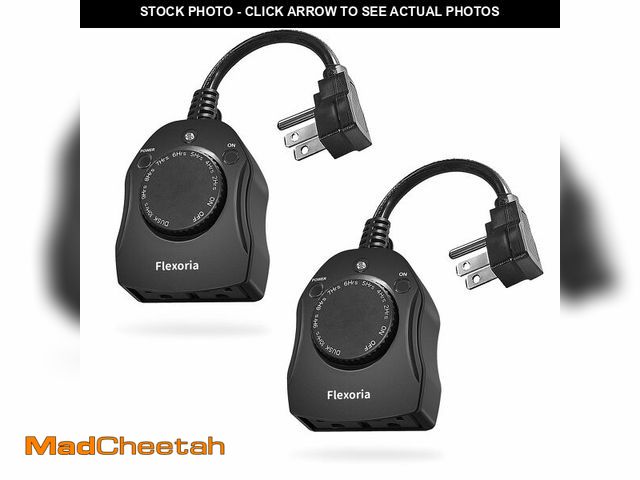 Lot 74-13990750 - Flexoria Outdoor Timer Outlet Waterproof, Dusk to Dawn Light Sensor Timer, 2 Grounded Electrical Out...
