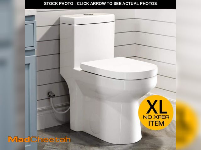 Lot 74-12992784 - Hanikes One-Piece 1.1/1.6 GPF Dual Flush Round Toilet in White Soft Close Seat Included - UNUSED