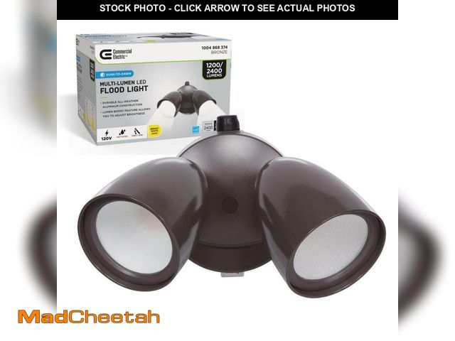 Lot 74-12852253 - (MISSING HARDWARE) Commercial Electric Dusk to Dawn Sensor Bronze Exterior Outdoor Twin Head LED Flo...