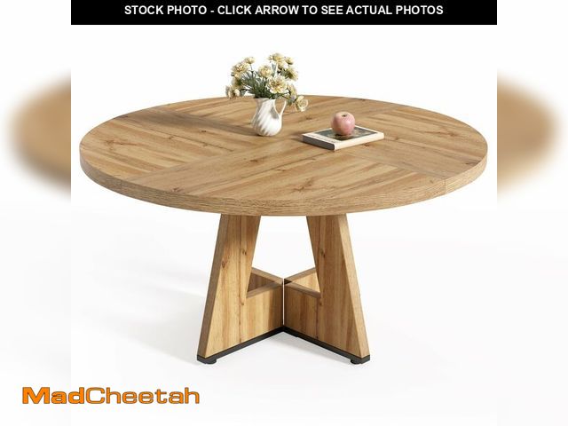 Lot 74-12693442 - LITTLE TREE Round Dining Table for 4-6 People, 47 Inches with Wooden Pedestal Base, Modern Dinner Ta...