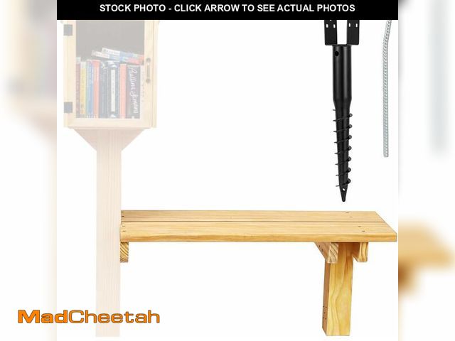 Lot 74-14598835 - Little Library Box Outdoor Bench, Wide Solid Wood Seat with Ground Anchor, Stable 39.4"x13.8" Add-On...