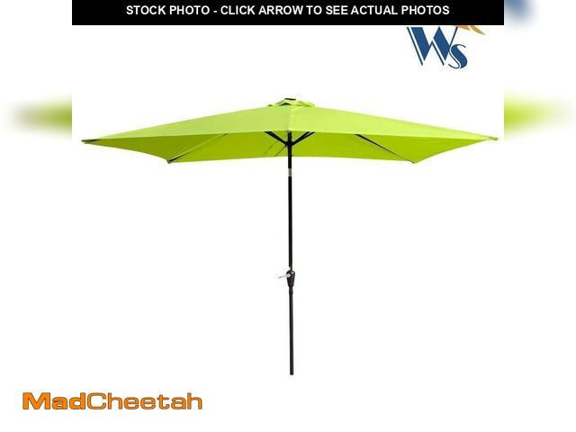 Lot 74-12558278 - 10 ft. Push Button Tilt Patio Umbrella Solar Powered LED Lighted with Crank in Lime Green - UNUSED