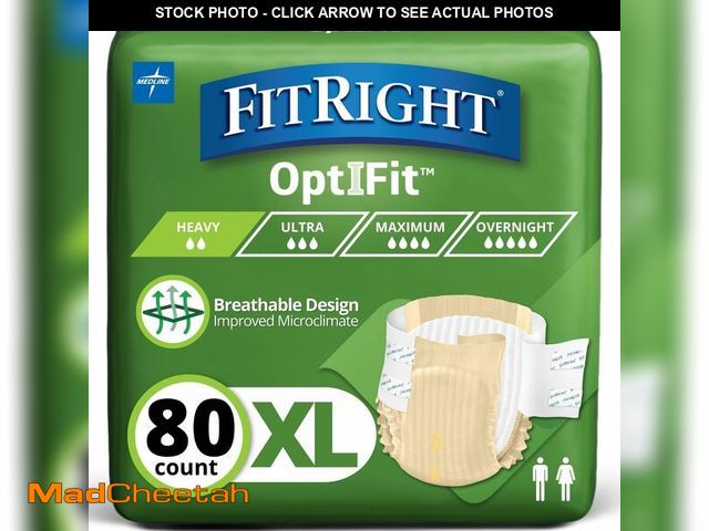 Lot 74-13801301 - FitRight Adult Diapers, Extra Heavy Absorbency, XL (Waist Size 56in-64in), 80 Count, OptiFit Inconti...
