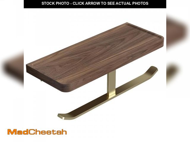 Lot 74-12305368 - Danpoo Brushed Gold Toilet Paper Holder Wall Mount with Solid Walnut Shelf - Double Roll Storage, Mo...