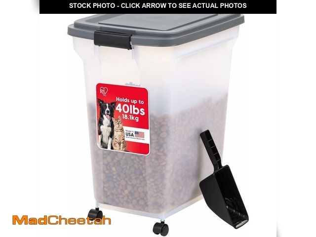 Lot 74-12633112 - IRIS USA Dog Food Storage Container 40 lbs, Attachable Wheels, &amp; Included Scoop, for Dog Cat Bir...