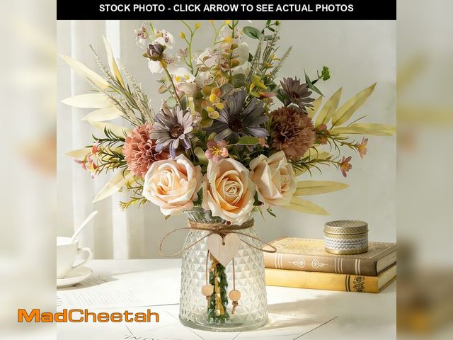 Lot 74-14209988 - JARELING Silk Flowers with Vase, Artificial Flowers Arrangement with Glass Vase Faux Rose for Decora...