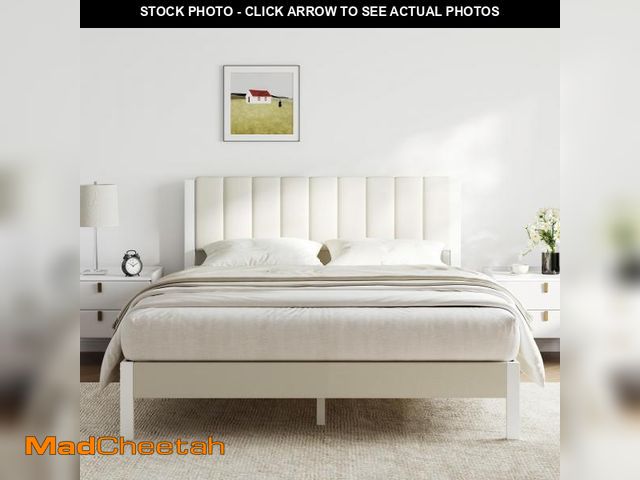 Lot 74-12489152 - Novilla King Bed Frame with Piano Keys Headboard and Footboard, Metal Platform Bed Frames King Size,...