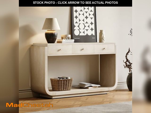 Lot 74-12787112 - (MISSING HARDWARE) Merax 55" Entryway Table with 3 Drawers, Natural Wood Grain Finish Console Table ...