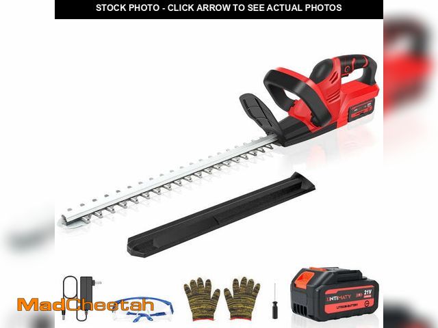 Lot 74-12678072 - (MISSING GLOVES,GLASSES) Cordless Hedge Trimmer, UNTIMATY 21V Rechargeable Hedge Trimmer with 22" Do...