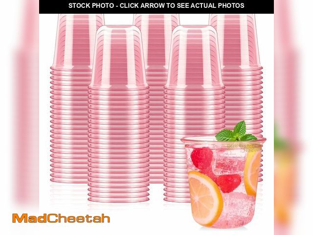 Lot 74-14298605 - Jycnolm 100 Pcs Pink Plastic Cups 12 Oz Disposable Stemless Wine Glasses Cocktail Pink Party Cups fo...