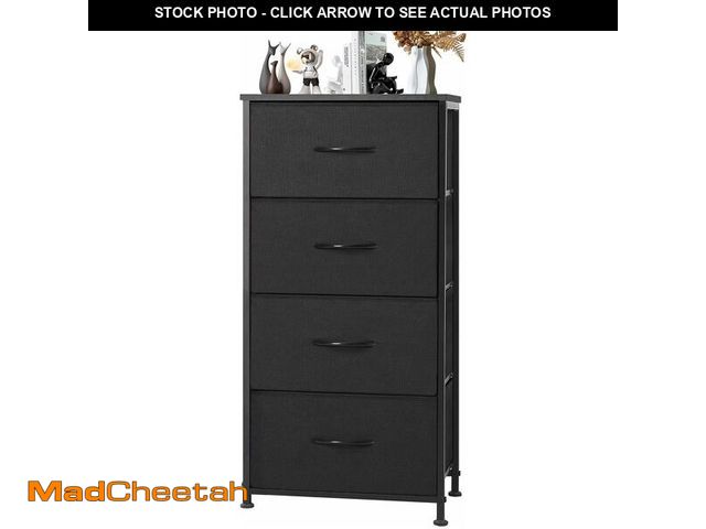 Lot 74-12632960 - DUMOS Dresser for Bedroom 4 Drawers, Tall Fabric Closet Chests Organizer Tower Furniture with Wooden...