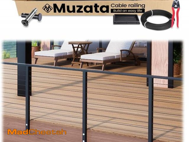 Lot 74-12261407 - Muzata 3'-6'6" Side Mount Black Complete Cable Railing Kit 36 Inch Cable Railing System for Decks wi...