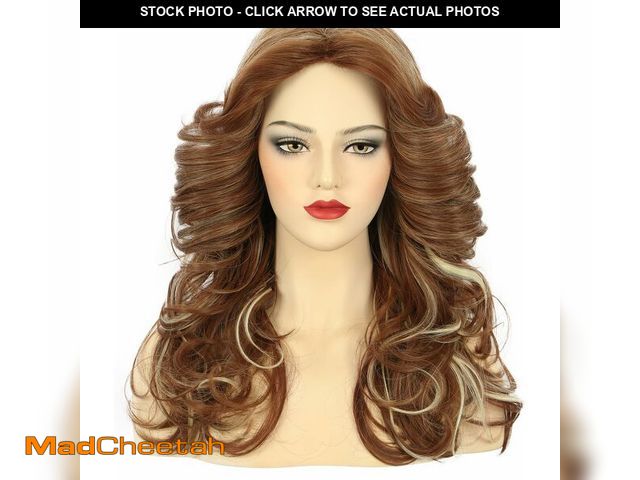 Lot 74-13626505 - karlery Women 70s Feathered Wig Long Brown Wave Disco Wig Singer Highlight Dyed Vintage Costume for ...