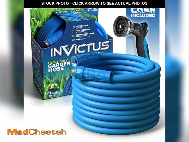 Lot 74-14352901 - Invictus 100 Ft Garden Hose with Sprayer Nozzle, 2 Layer Heavy Duty Drinking Hose, Kink Resistant Wa...