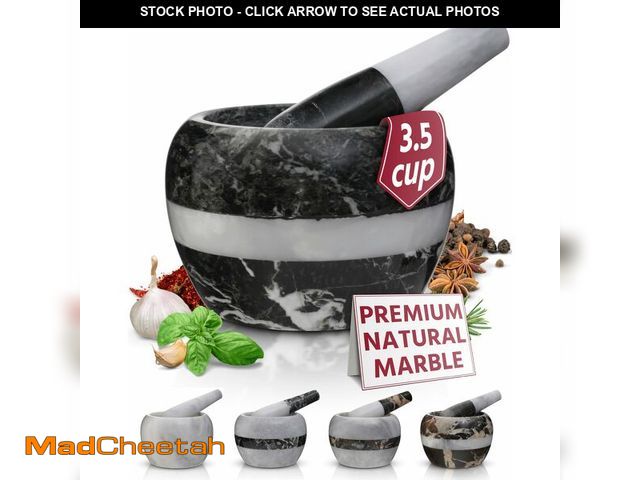 Lot 74-13625438 - Gusto Nostro Natural Marble Mortar and Pestle Set | 6 Inch - 3.5 Cup Extra Large Mortar Pestle Set f...