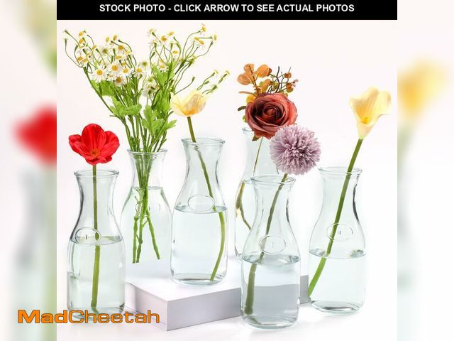Lot 74-14150995 - Ninehaoou 6 Pcs Milk Bottle Flower Vases 8" Milk Glass Vase Clear Vintage Bottles Small Bud Floral V...