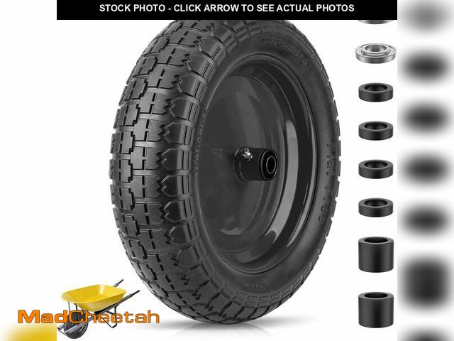 Lot 74-14350073 - 4.80/4.00-8 Tire, 14.5" Flat Free Wheelbarrow Tire and Wheel, Solid Replacement Tires with 3" Center...
