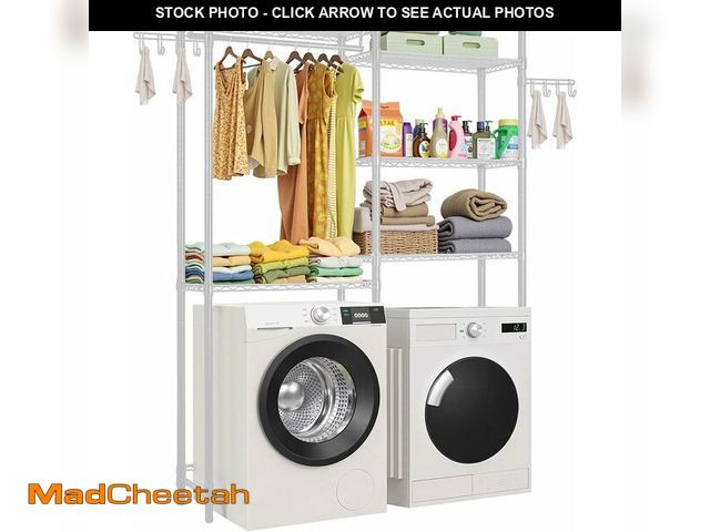 Lot 74-14349128 - VEVOR Over The Washer and Dryer Storage Shelf, 5 Tier Laundry Room Drying Rack with Hanger Rod and H...