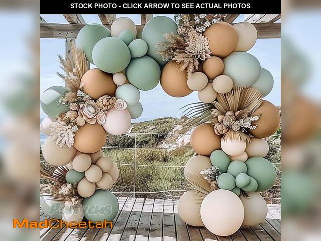 Lot 74-12435388 - Dusty Green Tan Balloon Arch Kit Double Stuffed Pastel Light Sage Green White Sand Brown Apricot Neu...