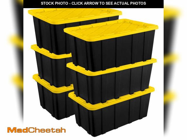 Lot 74-13657234 - Sterilite 27 Gal Industrial Stackable Storage Tote Lidded Container, 6 Pack - UNUSED