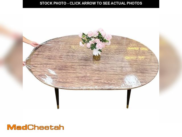 Lot 74-12455842 - LIBERECOO Oval Clear Fitted Vinyl Tablecloth - Fits 48 x 72 Inch Oval Tables Only - Waterproof Heavy...