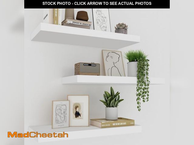 Lot 74-12221846 - Upassion White Floating Shelves - Set of 3, 16" Wall Mounted Shelves for Home Decor, Living Room, Be...