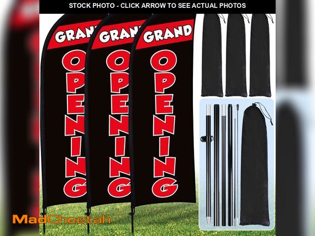 Lot 74-14145651 - Buryeah 3 Sets Grand Opening Feather Flag Pole Kit 7ft Grand Opening Swooper Flags Banners Advertisi...