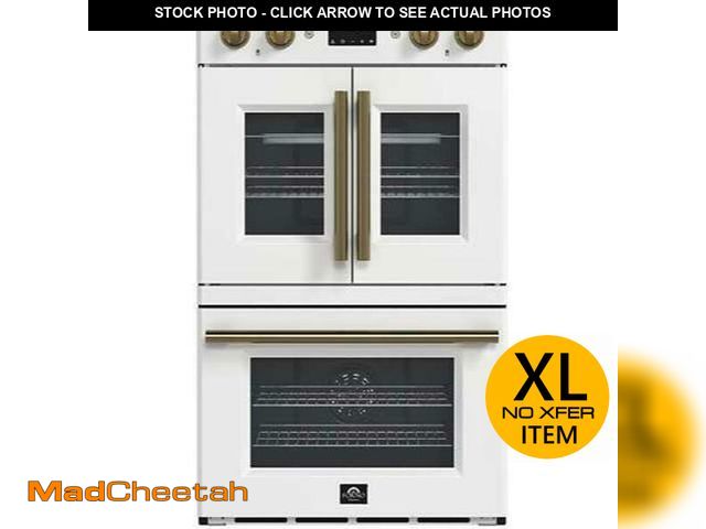 Lot 74-12585161 - Forno Forno Asti 30-Inch Double Electric Wall Oven with Upper French Doors in White &amp; Antique Br...
