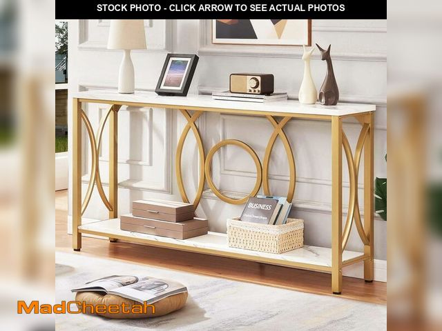 Lot 74-14250836 - HOMISSUE Sofa Console Table, Modern Gold Console Table with Faux Marbled Tabletop, Engineered Wood E...