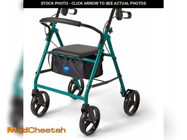 Lot 74-13382432 - Medline Steel Rollator Walker for Adult Mobility Impairment, Green, 350 lb. Weight Capacity, 8" Whee...
