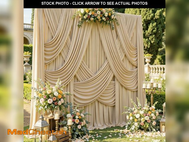 Lot 74-14055667 - 20ft x 12ft Champagne Backdrop Curtain for Parties, Wrinkle Free Polyester 4 Panels 5x12ft Photo Bac...