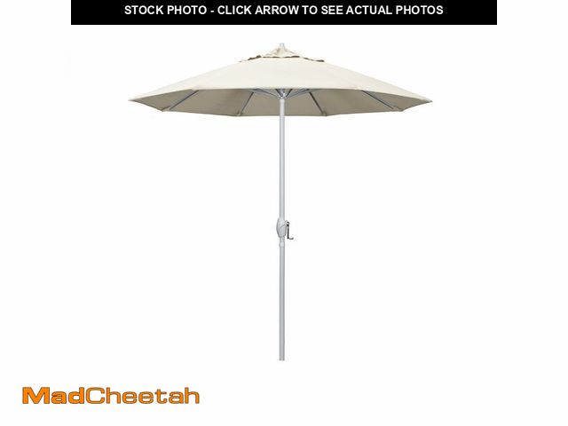 Lot 74-12898414 - California Umbrella 7.5' Rd Aluminum Patio Umbrella, Crank Lift, Auto Tilt, White Finish, Sunbrella ...