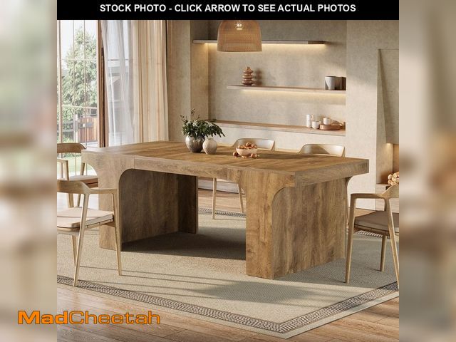 Lot 74-14393201 - BYBLIGHT Roesler Elegant Brown Wood Finish Dining Table with Smooth Arc Design, 70.9 in. Sled Long K...