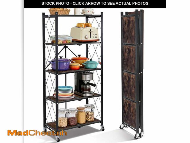 Lot 74-14437943 - COOKCOK 5-Tier Storage Shelving Unit, Folding Bookshelf, Metal Shelf 27.9"x13.4"x62.5, Foldable Stor...
